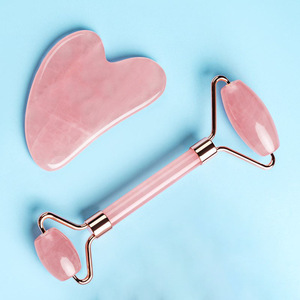 Wholesale Natural Crystal Facial <b>Jade</b> <b>Roller</b> and Gua Sha Face Scraping Massage Tool Pink Black Gemstone Facial Body - Product Image 1