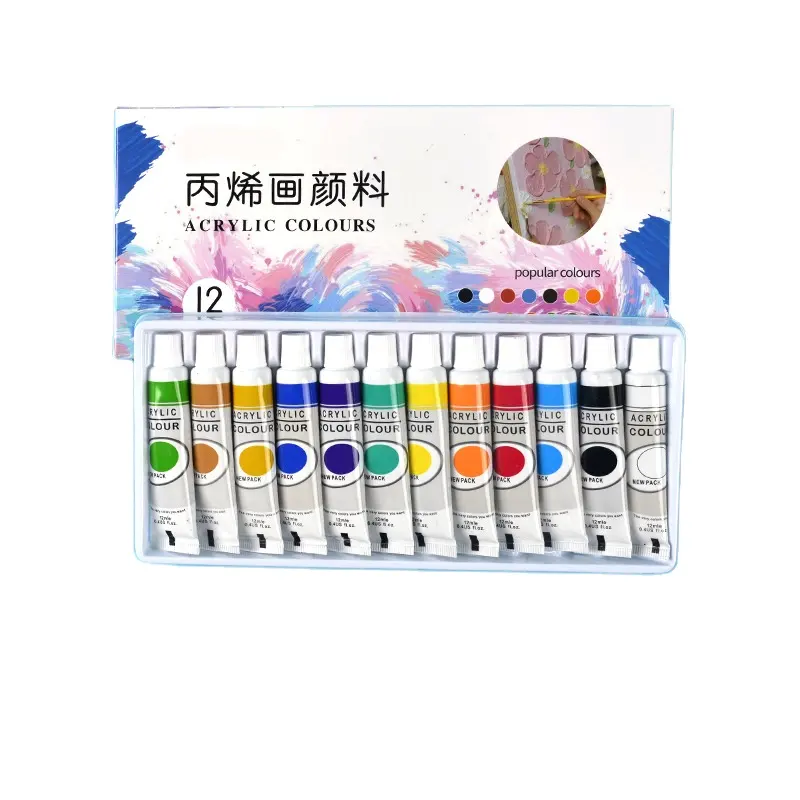 Nguồn cung cấp nghệ thuật Acrylic màu sơn ống màu sắc cơ bản Acrylic sơn Bộ 12 màu sơn acrylic chuyên nghiệp