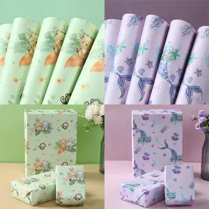 Microstar Gift Wrapping Paper Sheets Mermaid Tail Jungle Animal Printed Packaging Paper Gift Tissue Paper Folded For Kids