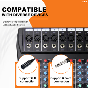 Mixer Audio Professionale a 8 Canali per DJ con Scheda Audio USB Integrata per Effetti DSP e Alimentazione Phantom 48V per Casa, KTV e Trasmissioni Live - Product Image 4