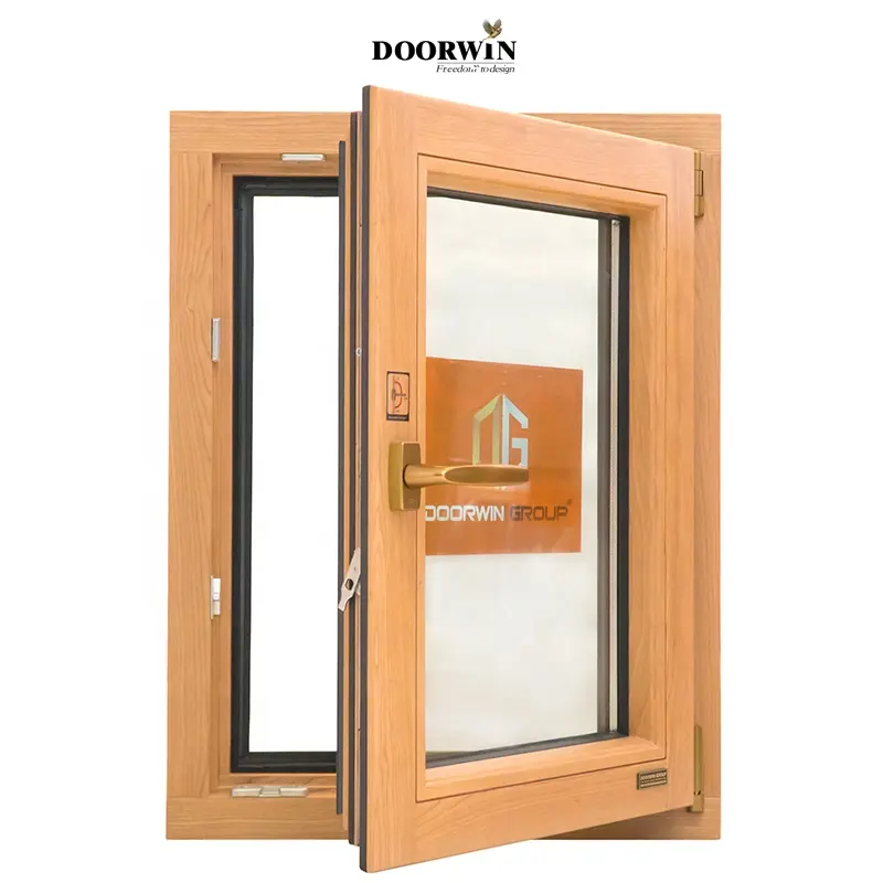 Doorwin-rotura térmica de tamaño estándar europeo, ventanas de vidrio para casa de Triple panel de madera y aluminio