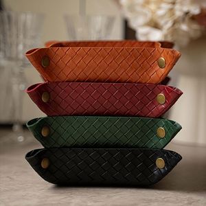 Woven Faux Leather Jewelry <b>Makeup</b> <b>Box</b> Household Valet Tray Foldable Design Storage Organizer - Product Image 2