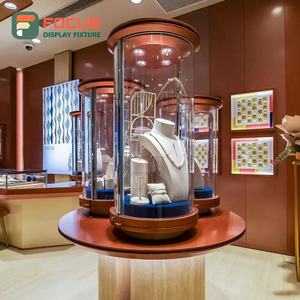 Premium Red Finish <b>Jewelry</b> Counter Glass Display Cabinet Luxury Modern Commercial High End LED Light Jewellery Store Furniture - Product Image 3