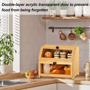 Boîte à pain en bambou à double couche avec porte en verre, rangement de cuisine pour pain et gâteaux - Product Image 3