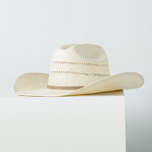 <span class=keywords><strong>Sombrero</strong></span> <span class=keywords><strong>de</strong></span> <span class=keywords><strong>Vaquero</strong></span> Occidental Personalizado Vintage <span class=keywords><strong>de</strong></span> Paja Bangora Marrón con <span class=keywords><strong>Frente</strong></span> Plegado y Diseño Trenzado, Estilo Cattleman, Color Marfil - Product Image 2