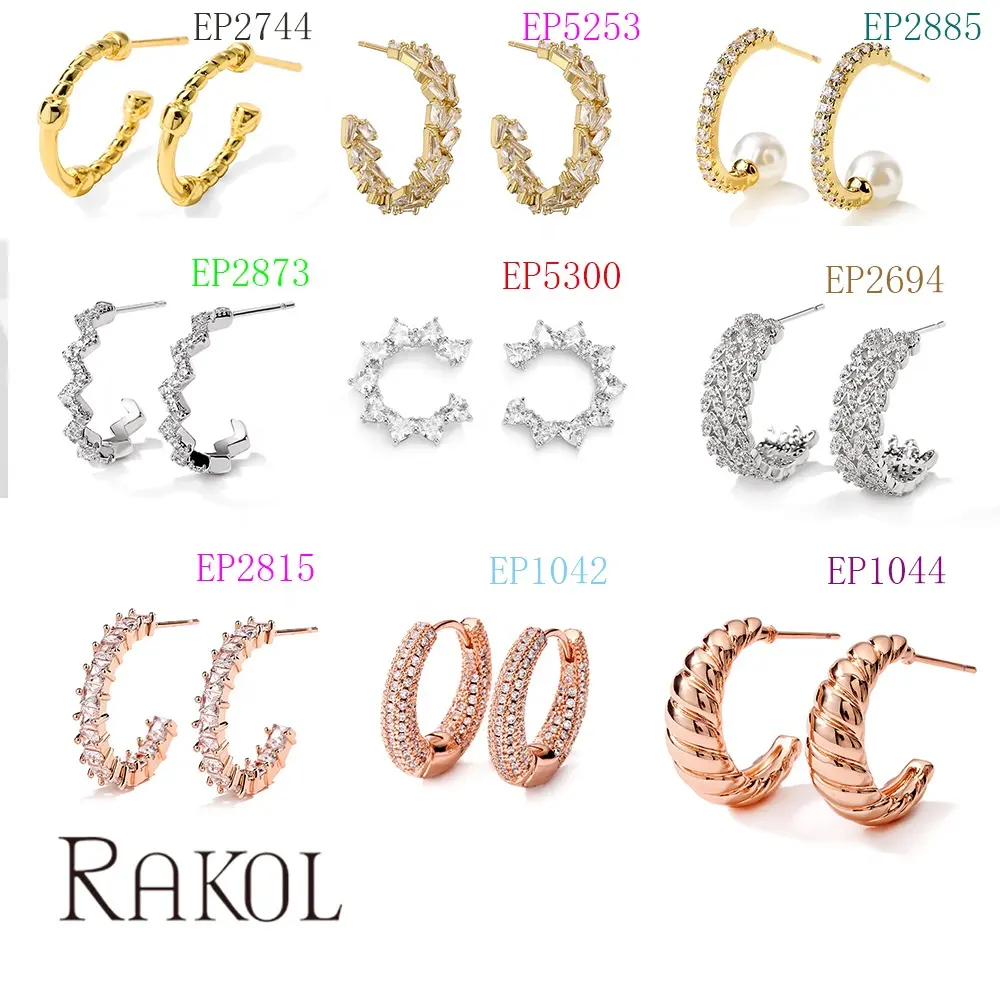 RAKOL EP2586 Elegant Jewellery Diamond Cartilage Bar Ear Cuff Earring 925 Sterling Silver 18 k Gold Earring