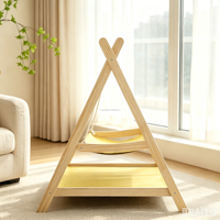 Hamac triangulaire double couche pour chat, lit de repos, tente suspendue universelle détachable en bois pour animaux de compagnie