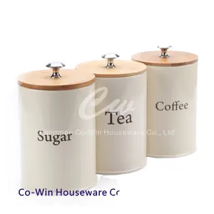 아연 도금 강철 커피 차 설탕 저장 용기 나무 뚜껑과 실리콘 씰링 링 생철판 금속 가정용 상자