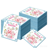 Serbet sekali pakai motif Mahjong Cina DAMAI, dekorasi meja makan pesta Imlek Asia, warna pink.