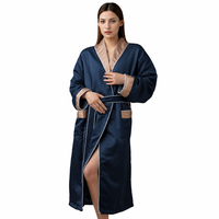 Robe de chambre unisexe à col kimono, double épaisseur, bleu marine, chaude et épaisse, pour la maison et comme cadeau d'entreprise, toutes saisons