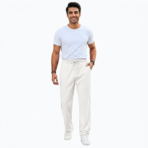 Pantalon décontracté pour homme 2026 en 100 % coton, avec cordon de serrage, taille élastique, côtelé, coupe droite, ample, personnalisable - Product Image 1