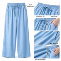 Jean large bleu ciel avec cordon de serrage pour femme, idéal pour les sorties d'automne à Pierhead