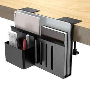 JH-Mech almacenamiento lateral de escritorio debajo del escritorio soporte para portátil con portalápices colgante soporte de almacenamiento lateral de escritorio de acero al carbono blanco