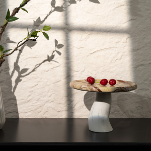 Salon hôtel Restaurant bureau blanc rond plateau de service décor à la maison plateau en marbre champignon <span class=keywords><strong>assiette</strong></span> de fruits - Product Image 2
