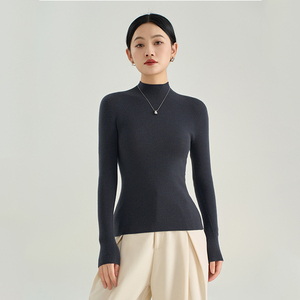 Suéter Fino 100% <span class=keywords><strong>Lana</strong></span> <span class=keywords><strong>Merino</strong></span> para <span class=keywords><strong>Mujer</strong></span>, Cuello Alto, Ajustado, Jersey de Punto, <span class=keywords><strong>Camiseta</strong></span> Base, Logotipo Personalizado - Product Image 6