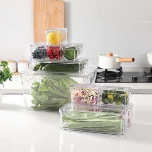 Vente en gros de lot de 10 conteneurs empilables pour réfrigérateur et cuisine en plastique pour le rangement des légumes et des aliments - Product Image 1