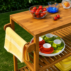 Carrito de Cocina Rectangular de Alta Calidad – Múltiples Colores, Material de Madera de Acacia y Metal, 799 × 349 × 850 mm (con bandeja extraíble) - Product Image 6