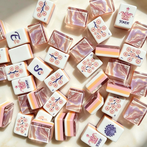Jeu de Mahjong américain en acrylique rose, 160 tuiles, 4 couches, motif floral peint à la main avec effet coquille irisée, OEM - Product Image 1