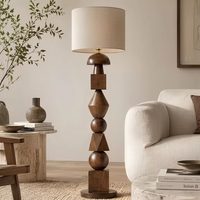 Lampadaire moderne en bois, design minimaliste, avec abat-jour en tissu et LED, idéal pour hôtel, salon, chambre, villa, coin lecture, décoration