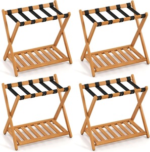 Support pliant pour <span class=keywords><strong>valise</strong></span> en <span class=keywords><strong>bois</strong></span> d'acacia avec rangement et étagère à chaussures – Indispensable pour chambre d'hôtes, chambre à coucher, hôtel - Product Image 1