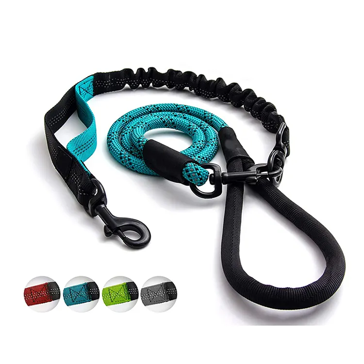 Heavy Duty Dog Rope Leash with Shock Absorbing Bungee Leash No Slip Reflective Leash for Large and Medium Dogs