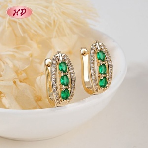 Aretes Geométricos de Lujo con Circonia Verde, Chapados en Oro de 18K, Joyería de Latón de Fábrica - Product Image 5