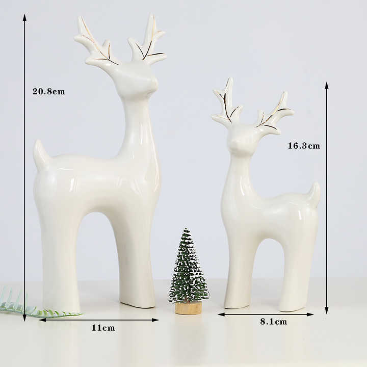 Sculpture Tabletop Ornaments Cute Deer Candlestick Porcelain Christmas Ceramic Reindeer Figurines