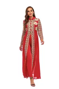 Vestido longo floral para mulheres muçulmanas, vestido longo abaya árabe, novo em 3D, decoração floral da Indonésia, Índia, Paquistão