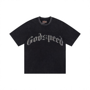 Camiseta Oversize Vintage GodSpeed de Alta Calidad con Lavado Ácido y Pedrería para Hombre, 100% Algodón Ecológico, Estilo Hip Hop - Product Image 2