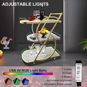 รถเข็นทองเหลือง SQXLXDD พร้อมไฟ LED, รถเข็นบริการครัวสำหรับครอบครัว, รถเข็นเก็บของ 3 ชั้นแบบโมเดิร์นปรับแต่งได้ - Product Image 4