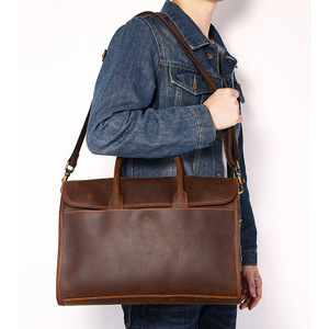 Retro Style Cowhide <b>Briefcase</b> Large Capacity Genuine Leather Business Bag For Men Dark Brown Coffee Color Solid Pattern - Product Image 2