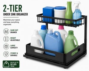 <b>Kitchen</b> Sink Organizer <b>Storage</b> Racks Shelves Sink Standing Double Tier Tools <b>Storage</b> Cabinet Material Multifunction - Product Image 5
