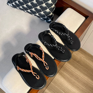 Sparkling Rhinestone Flat Sandals 2026 Summer Braided Thong Flip Flops Soft Sole Fashionable Roman Sandals for Women - Product Image 2