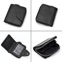 Dompet Kulit Asli Resleting Hitam Pria Wanita Dompet Lipat Kulit Sapi Dengan Kantong Koin Dompet Pendek Kecil Dengan Kancing