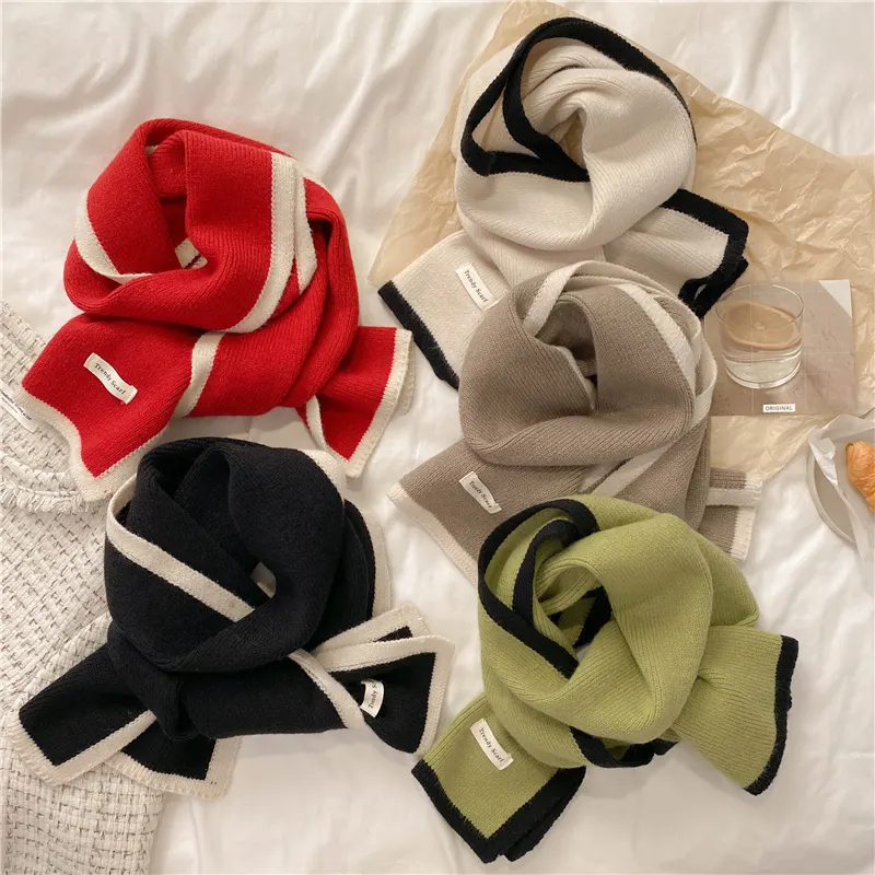 女性のためのファッションソリッドウォームカシミヤスカーフ冬のデザインニットネッカチーフ厚いウールの毛糸ショールネックラップブファンダマフラー