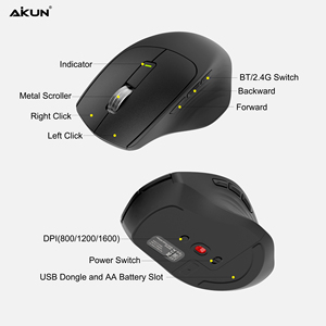 Aikun BT300-X nhà văn phòng sử dụng không dây chế độ kép Chuột Quang, bt5.0/3.0 + 2.4G,800/1200/1600DPI, đa OS và thiết bị - Product Image 3