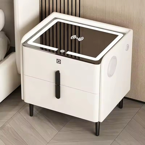 Mesita de noche inteligente con carga inalámbrica <span class=keywords><strong>USB</strong></span> de madera de pino al por mayor, armario de almacenamiento con cerradura de huella dactilar, mesita de noche LED ecológica - Product Image 2