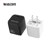 Chargeur rapide compact WISESIR 20W GaN PD QC avec protection OTP/OVP, port USB-C unique, prise murale pliable, charge rapide 3.0