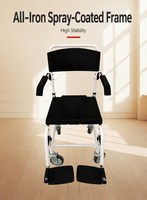 Chaise de toilette multifonctionnelle à roulettes pour usage domestique, chaise de douche, toilettes mobiles avec frein, seau dissimulé, pour personnes âgées et handicapées