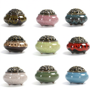 Porte-encens et brûleur en laiton antique plaqué couleur, en porcelaine avec alliage de zinc, 100x72mm 74mm 1250253, vente en gros - Product Image 1