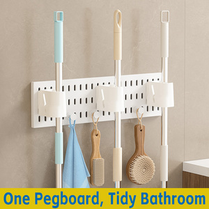 Panneau mural de salle de bain sans perçage, support mural en plastique pour balai et brosse à dents, décoration esthétique pour la maison, accessoire d'organisation polyvalent - Product Image 1