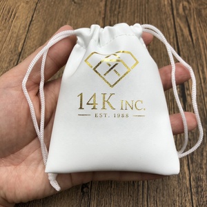 Luxury <strong>White</strong> PU Leather Drawstring Jewelry Pouch Bag with Gold Foil Logo for <strong>Jewellery</strong> Paper Cardboard Packaging <strong>Boxes</strong> - Product Image 3
