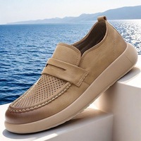 Mocassins d'été pour hommes en cuir de vachette, style britannique, décontractés, classiques, confortables, polyvalents, à bout ouvert, semelle plate, absorption des chocs