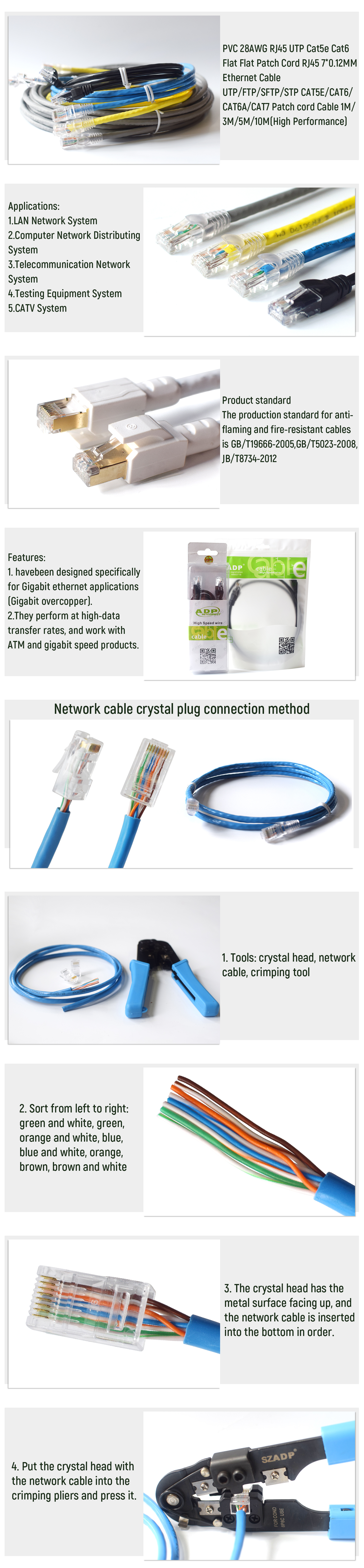 1m-50m Network Patch Cord Cat5e Cat6 Cat7 Cat8 Patch Cable 4pairs