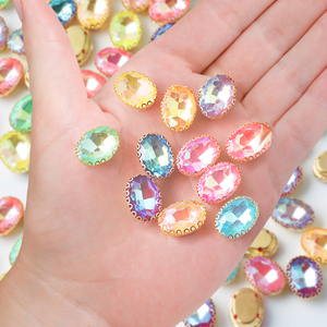 Zhubi 10*14mm or griffe ovale strass Borealis effet Hot Fix main coudre sur strass pour bricolage faisant des vêtements de mariage - Product Image 3
