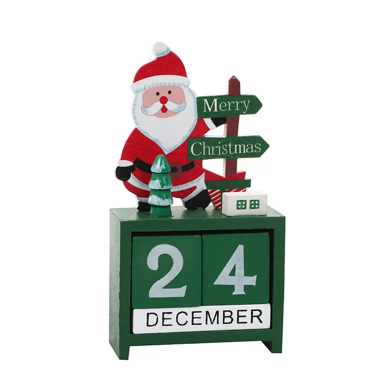 Kabinet Mini DIY kalender Natal klasik Santa Claus manusia salju rusa dekoratif tanda kayu dekorasi meja kalender Natal