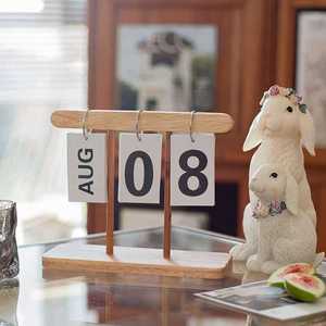 Solid Wood Multi Functional Pen Holder With Flip <b>Calendar</b> Desk Organizer Office Stationery Storage Square Shape Rubber Wood - Product Image 3