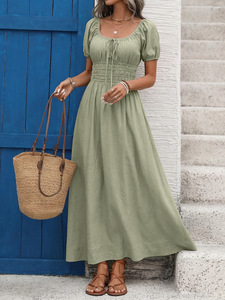 Abiti Casual Estivi Eleganti da <span class=keywords><strong>Donna</strong></span> a Scollo a V con Maniche a Sbuffo e Schiena Scoperta, Vestito Lungo con Volant per Compleanno - Vendita all'Ingrosso - Product Image 2