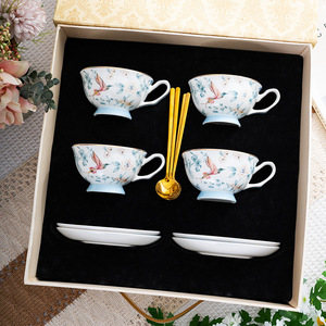 British Afternoon <b>Tea</b> <b>Set</b> One <b>Pot</b> Four Cups Flower Bird Coffee Cup Saucer Light Luxury Housewarming Gift Premium Gift Box - Product Image 4