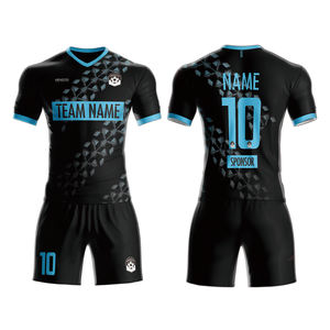 OEM Maßgeschneidertes Sport-Kinder-Jungen-Männer-Frauen Winter Sublimationsdruck Fußball-Trikot-Set in Schwarz-Hellblau - Product Image 2